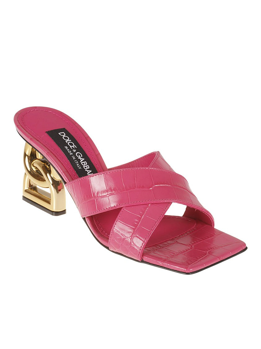 Dolce & Gabbana Crocodile Textured Pink Leather Sandals