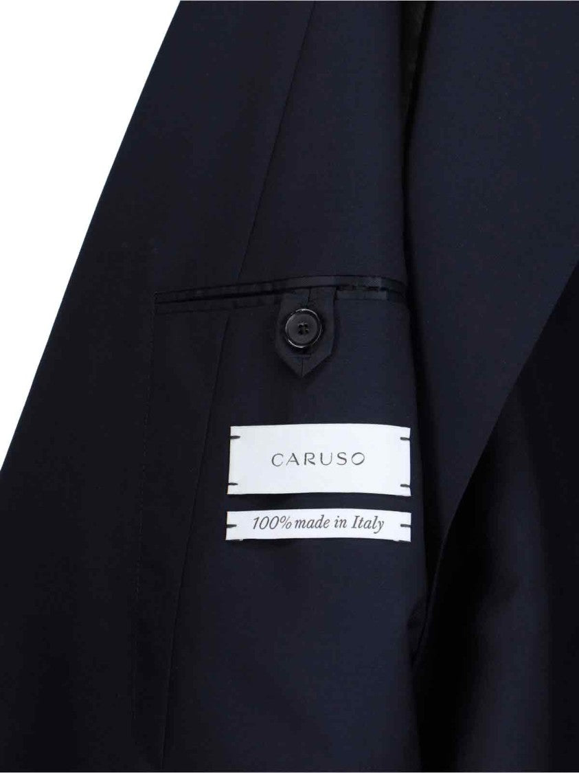 Caruso Double-Breasted Suit In A Dark Blue Wool