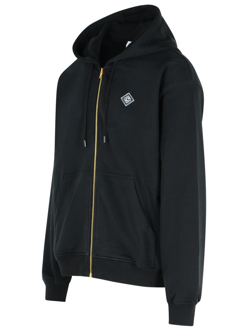 Casablanca Black Cotton Sweatshirt With Drawstring Hood And Contrast Logo