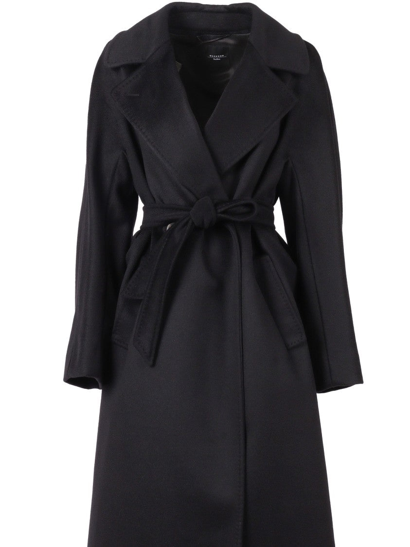 Max Mara Long Minimalist Black Coat With Concealed Fastening