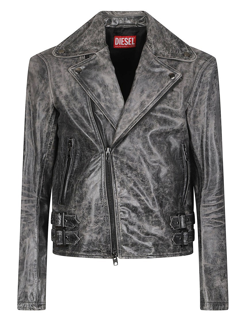 Diesel L-Eon Cjcm Distressed Leather Biker Jacket