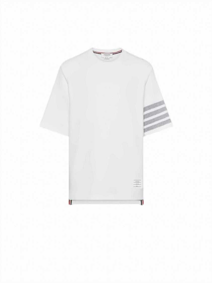 Thom Browne Textured Pique T-Shirt With Boxy Fit And Stripe Detail