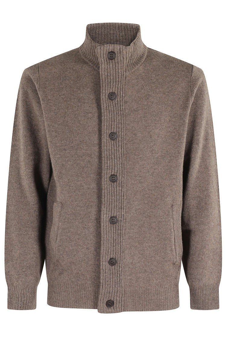 Barbour Dark Stone Chunky Knit Zippered Wool Cardigan