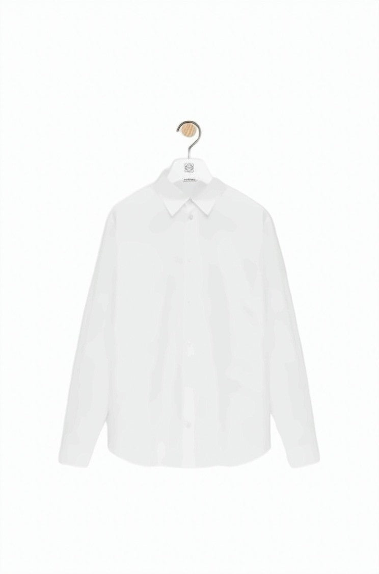 Loewe Crisp White Long-Sleeve Shirt With Pointed Collar And Tonal Embroidery