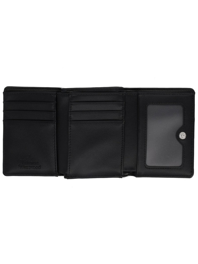 Vivienne Westwood Compact Black Wallet With Silver-Tone Orb Emblem