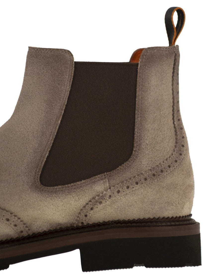 Santoni Chelsea Brogue Suede Ankle Boot