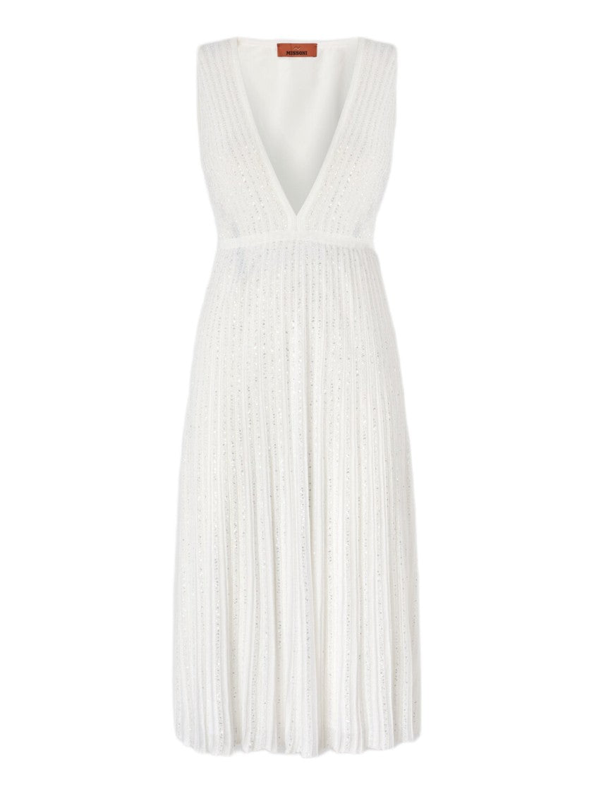 Missoni White Ribbed Sequin Midi Dress