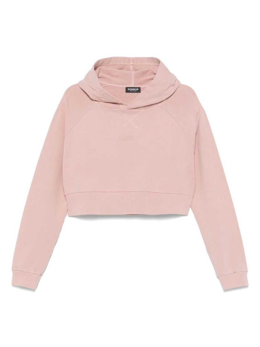 Dondup Cropped Hoodie With Wide Neckline And Raglan Sleeves