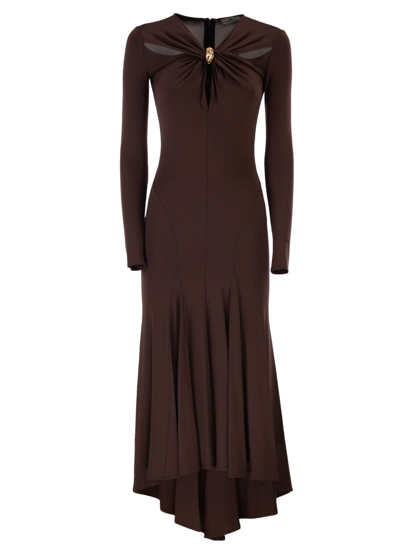 Elisabetta Franchi Crêpe Jersey Midi Dress With Jewel-Embellished Neckline
