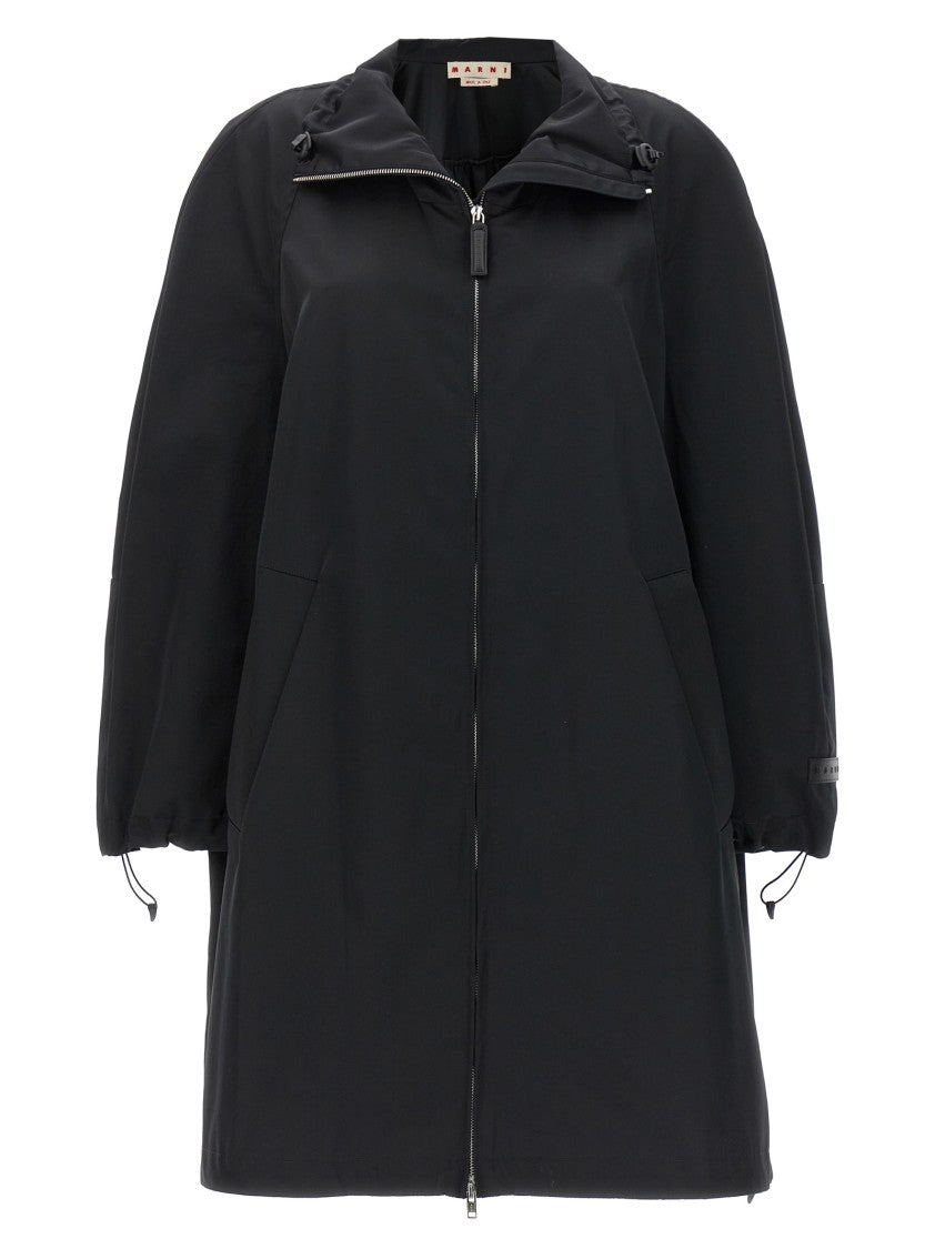 Marni Satin Black Parka With Zip Closure