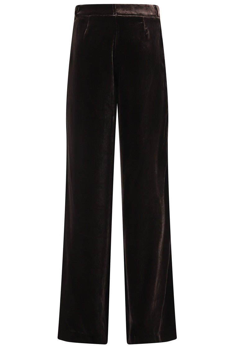 Kiltie High-Waisted Dark Brown Velvet Andrea Pants