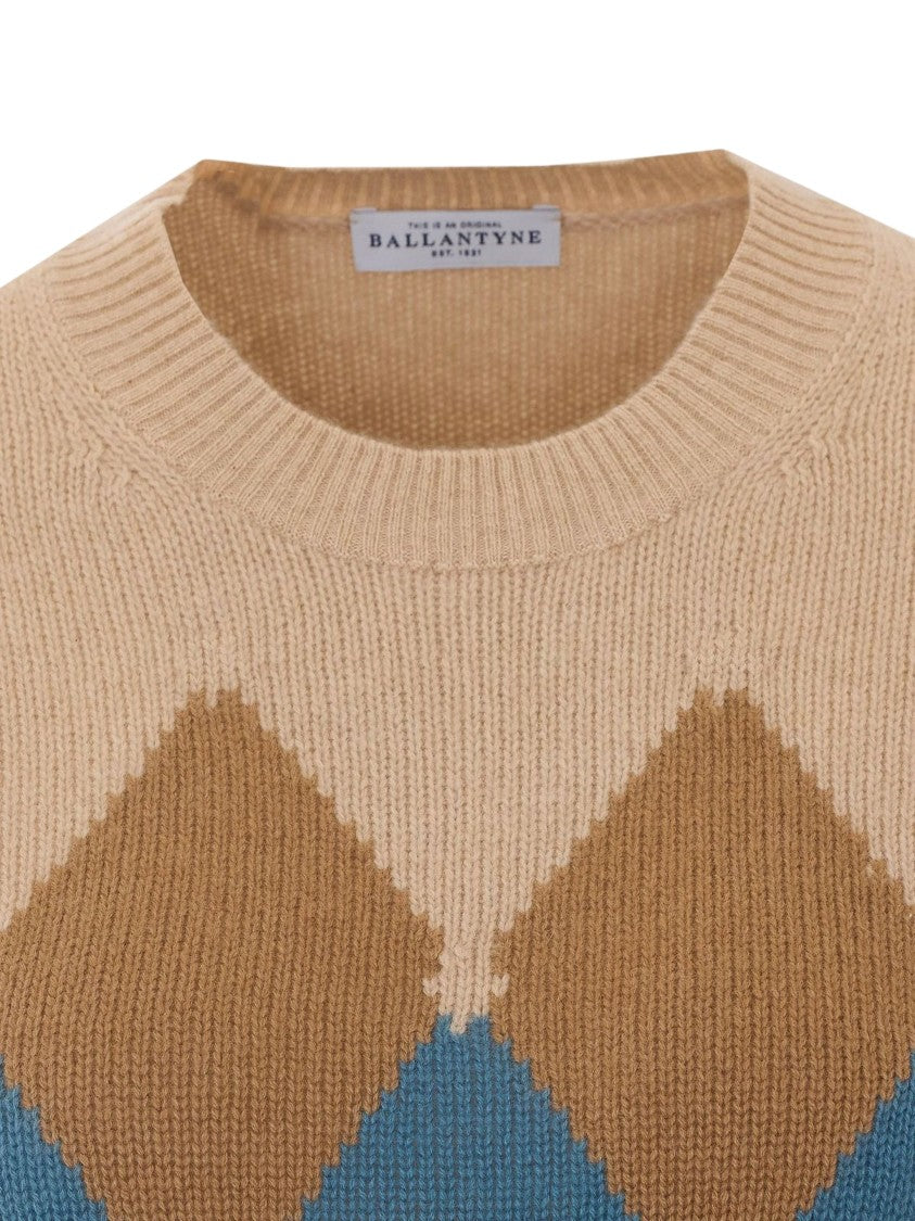 Ballantyne Argyle Pattern Cashmere Crewneck Sweater