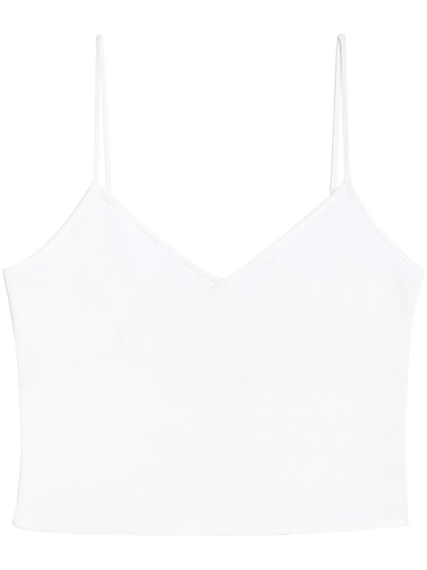 Ami Paris White Minimalist V-Neck Viscose-Blend Tank Top