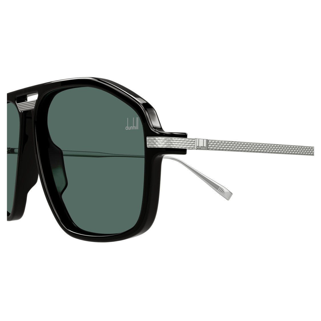 Dunhill Du0120s Squared Black Sunglasses With Textured Silver Temples