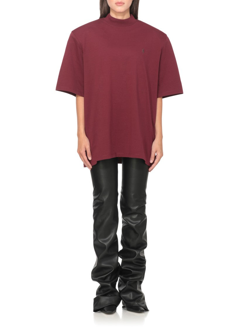 The Attico Bordeaux Cotton T-Shirt With Embroidered Logo Detail