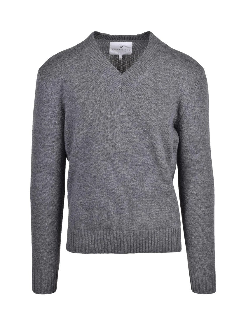 Seven Gauge Grey Wool V-Neck Sweater