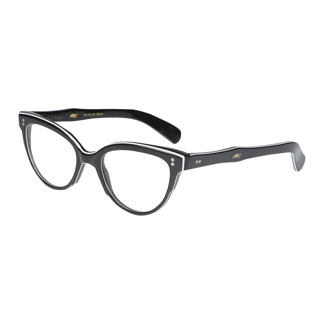 Kador Monya Glossy Black Cat-Eye Eyeglasses With Gold Turtle Emblem