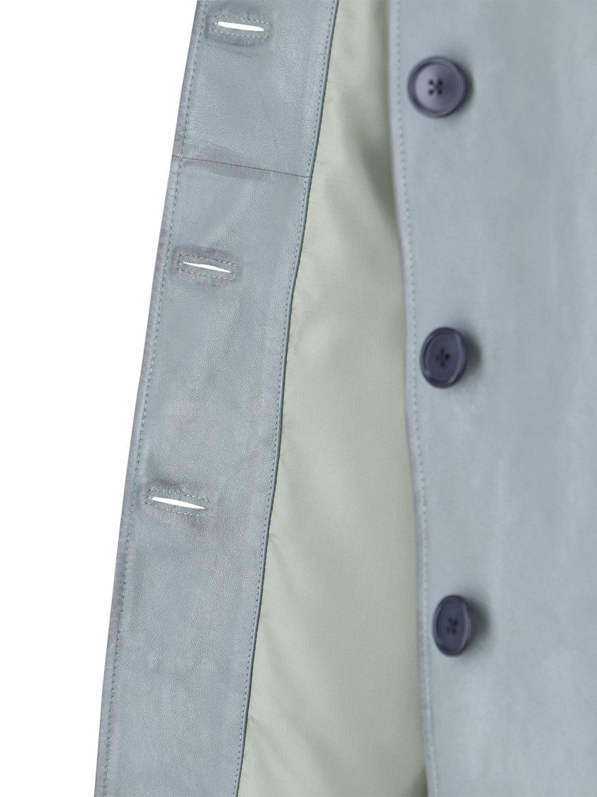 Chloé Blue Single-Breasted Lamb Leather Jacket