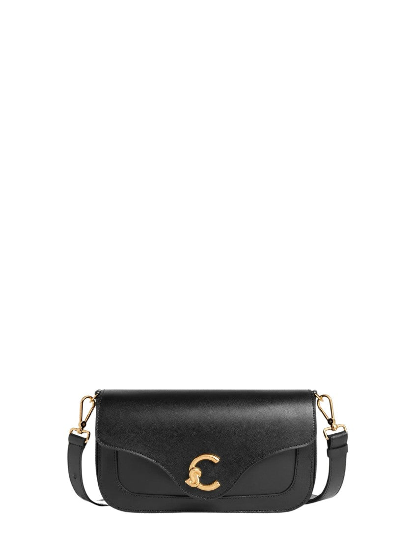 Coccinelle Rectangular Shoulder Bag With Gold-Tone Clasp And Adjustable Strap