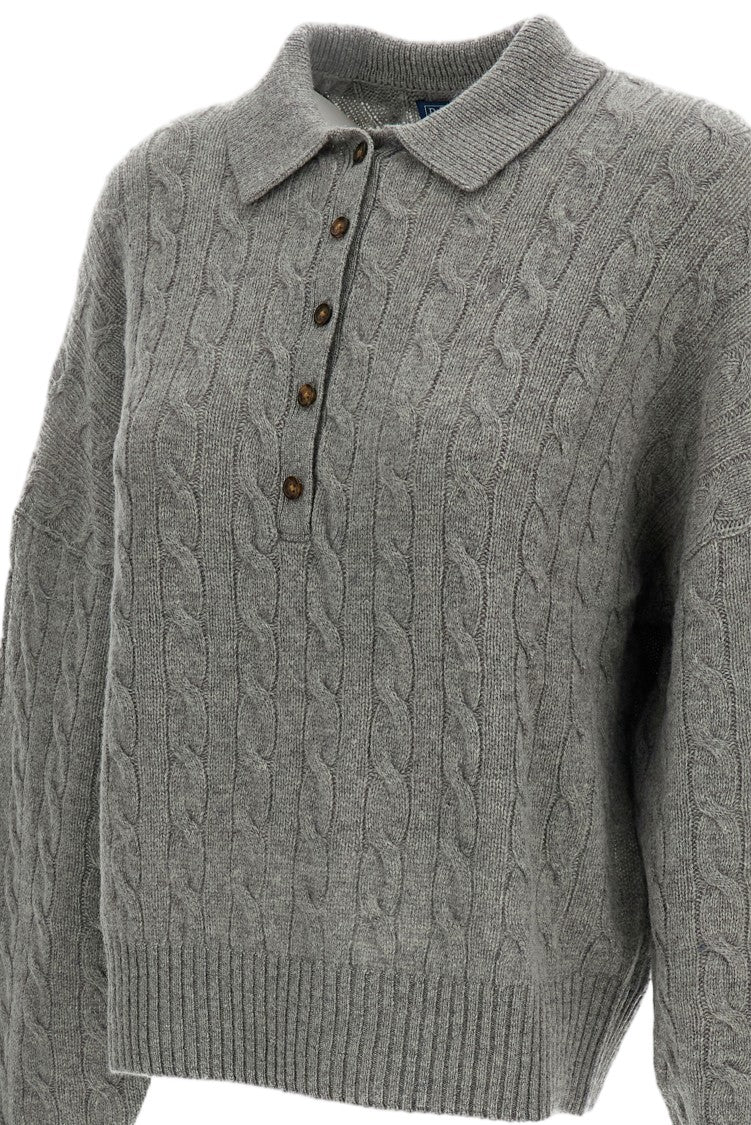 Polo Ralph Lauren Grey Cable-Knit Cashmere-Blend Polo Sweater