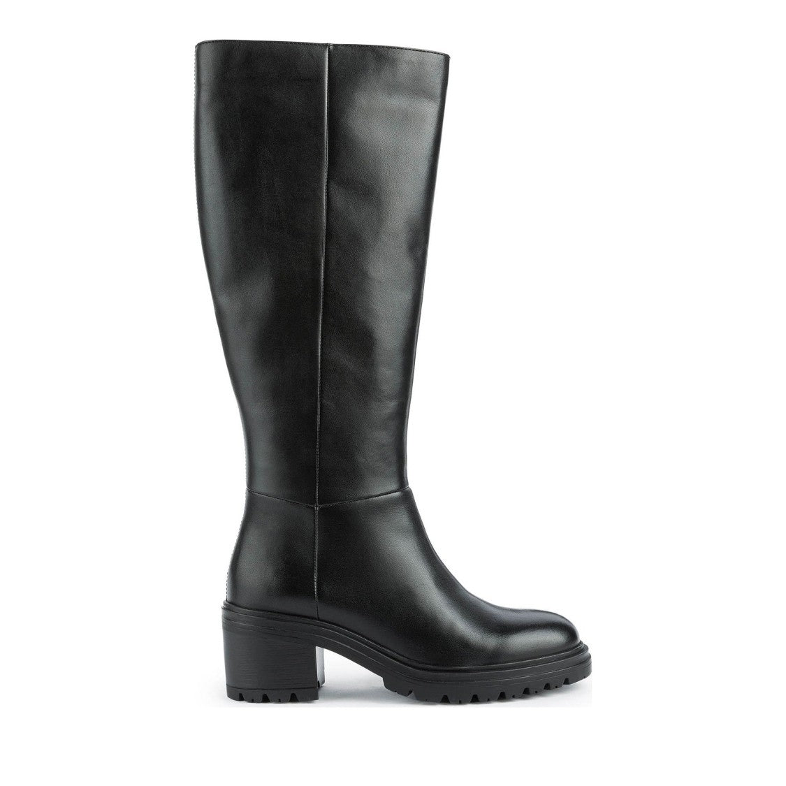 Geox Damiana Black Tall Block Heel Leather Boots