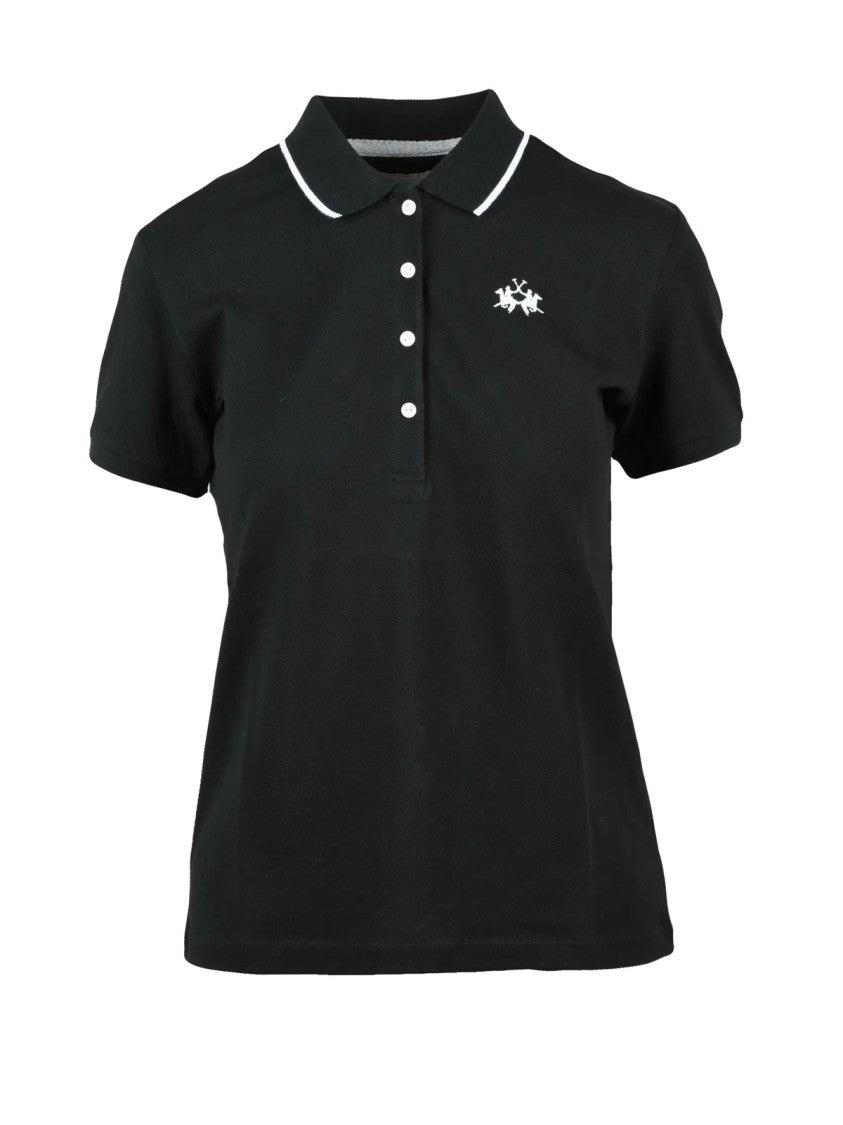 La Martina Black Embroidered Cotton Polo Shirt