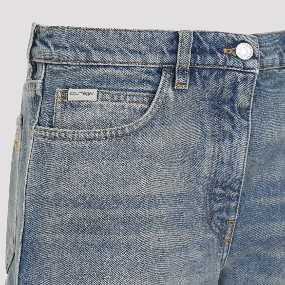 Courrèges Vintage Denim Blue Cotton Hammer Denim Baggy Pants