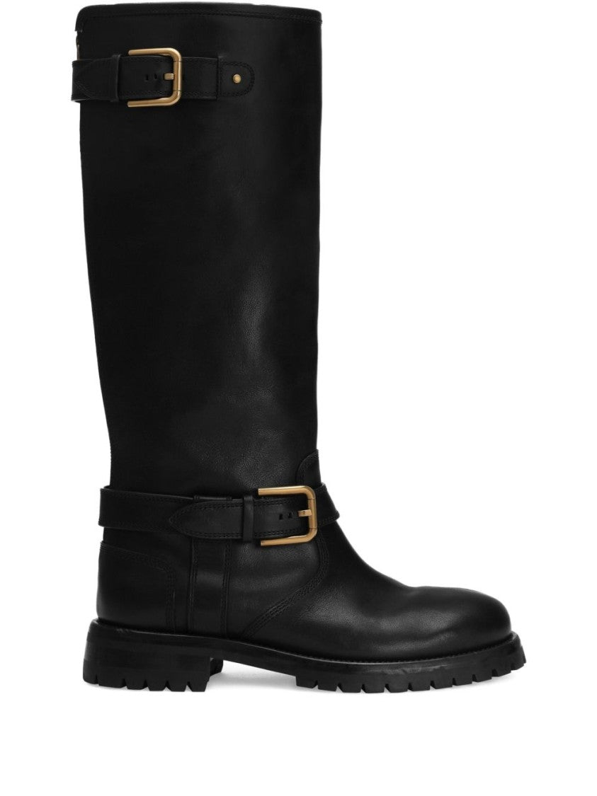 Dolce & Gabbana Black Ankle Boots With Gold-Tone Buckles