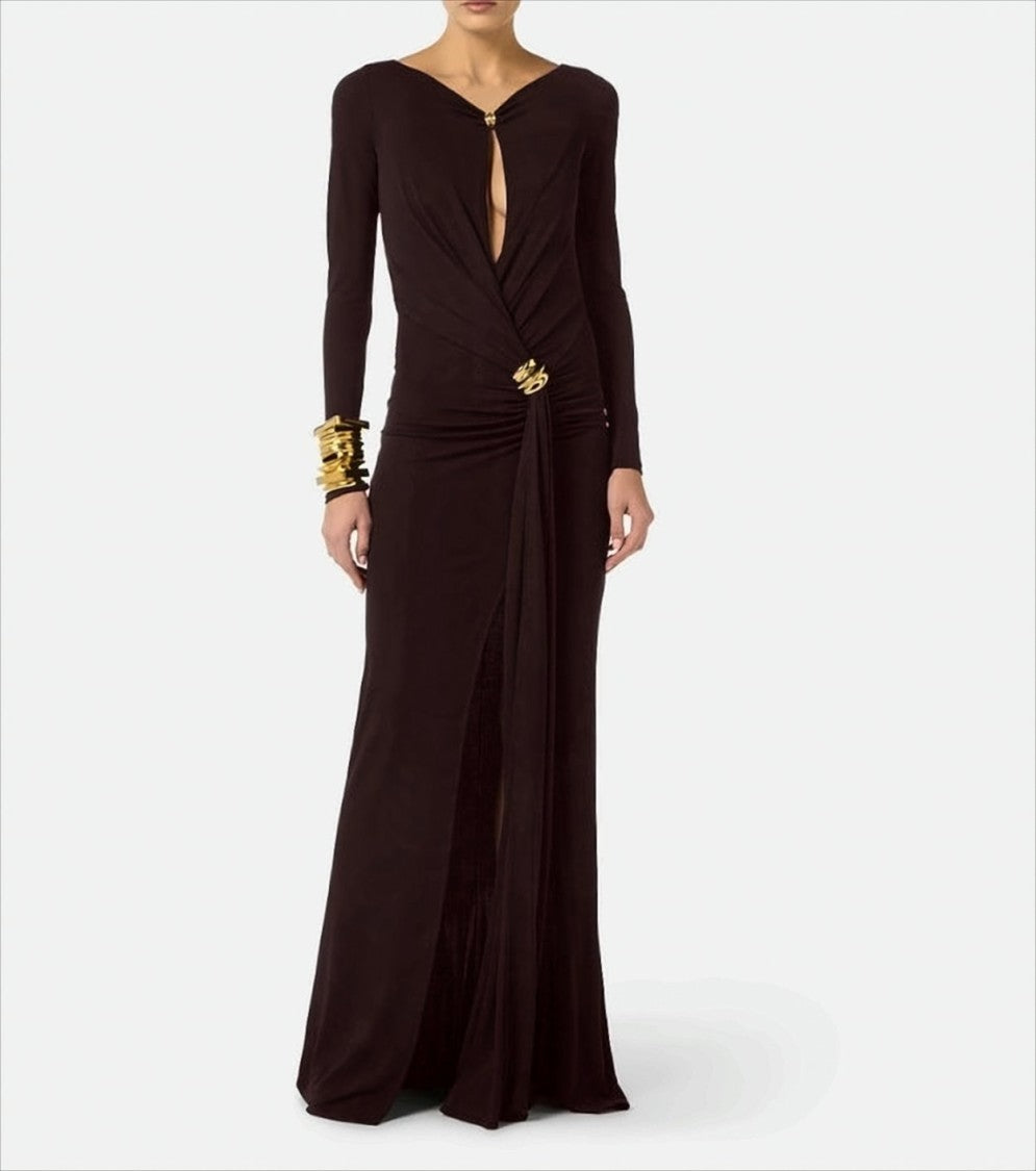 Elisabetta Franchi Red Carpet Dress With Jewel Details