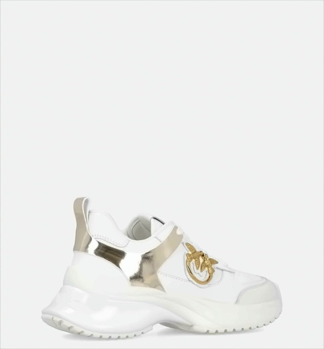 Pinko Leather Effect Sneakers With Mirror Inserts