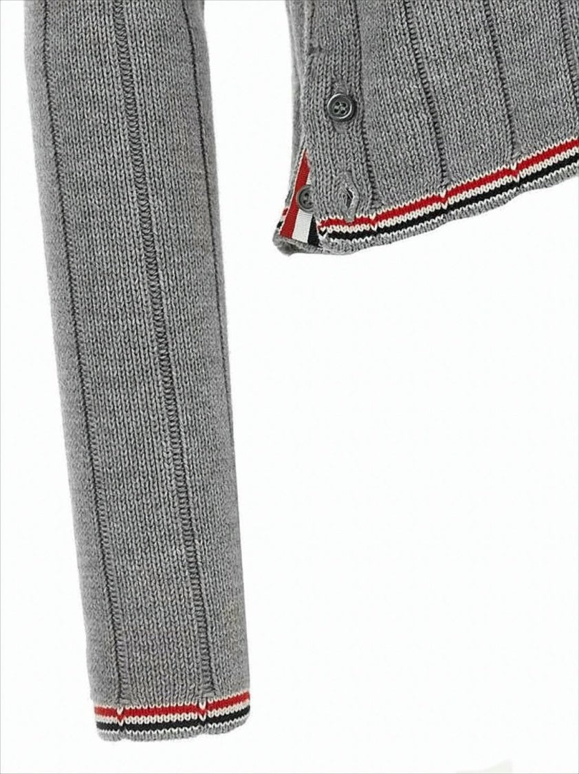 Thom Browne Ribbed Knit Cardigan With Cropped Silhouette And Striped Trim