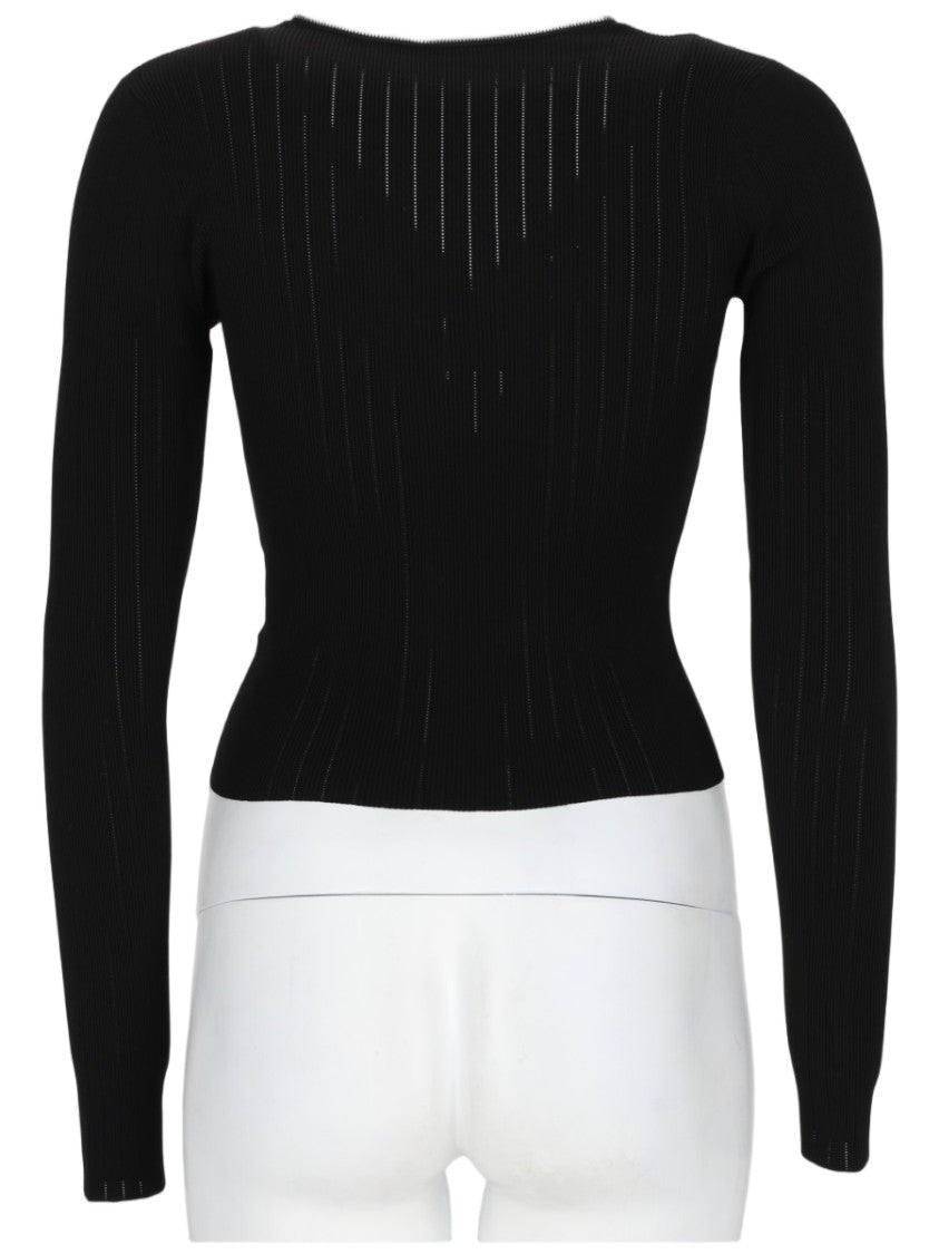 Alexander Wang Pointelle Textured Cardigan With Zip-Up Front And V-Neckline