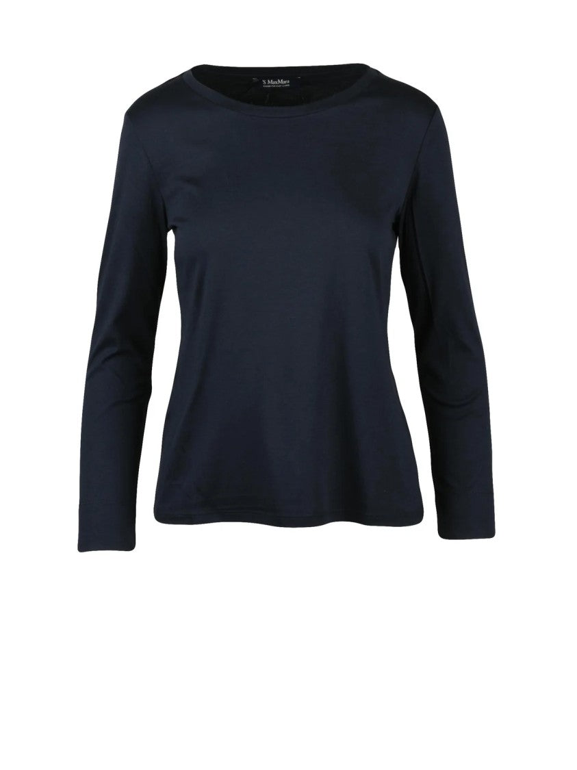 Max Mara Blue Cotton-Blend Long-Sleeve T-Shirt
