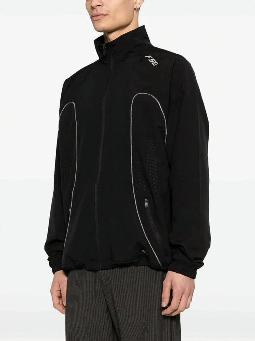 Adidas Black High-Collar Reflective Piping Jacket