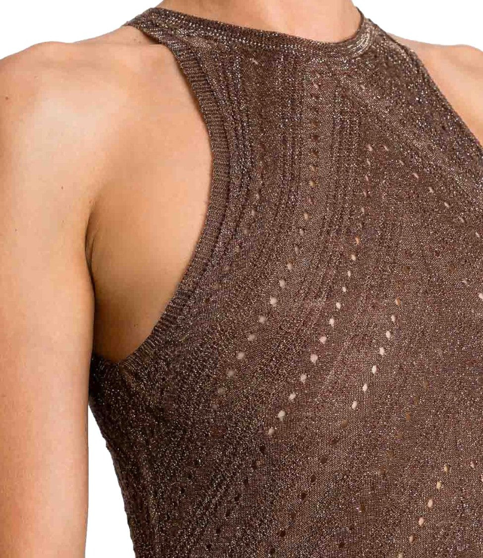 Twin-Set Long Sleeveless Knit Dress With High Neckline