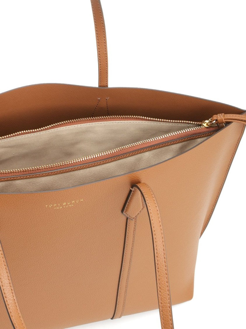 Tory Burch Structured Brown Cow Leather Tote Bag