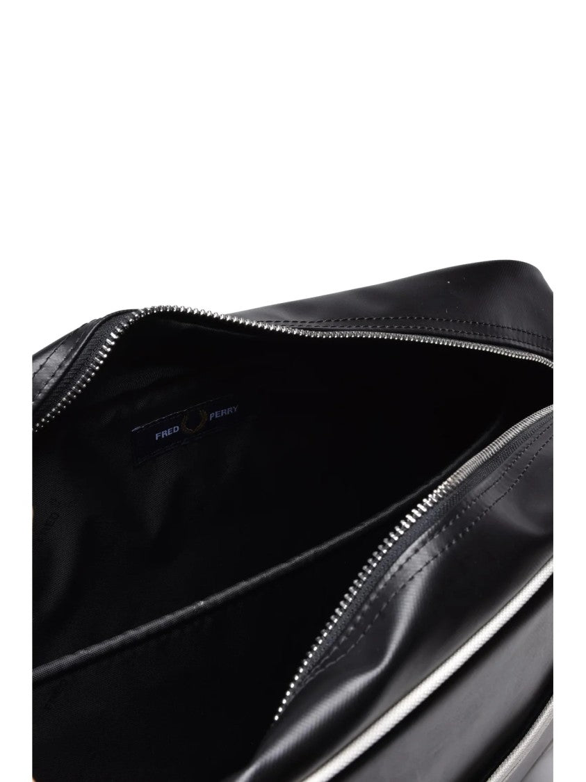 Fred Perry Black Polyester Striped Messenger Bag