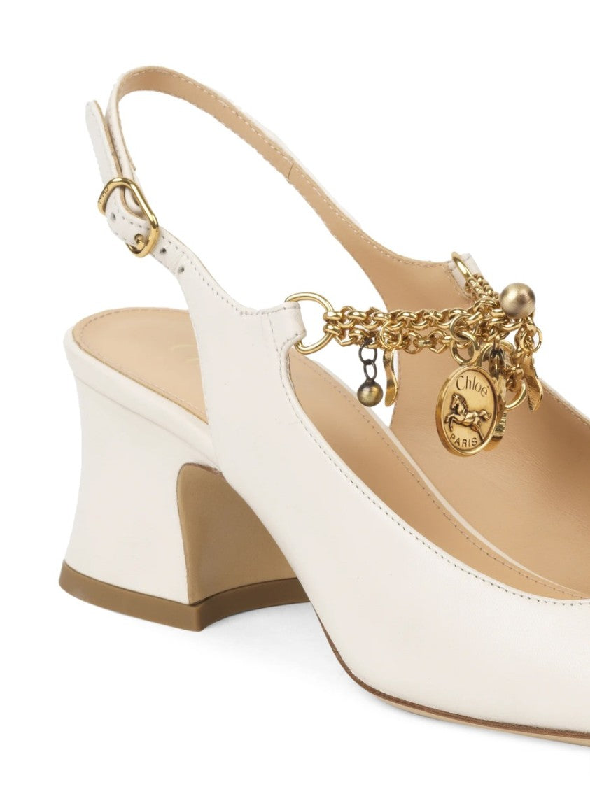 Chloé Slingback Pumps With Flared Block Heel And Gold Charm Detail