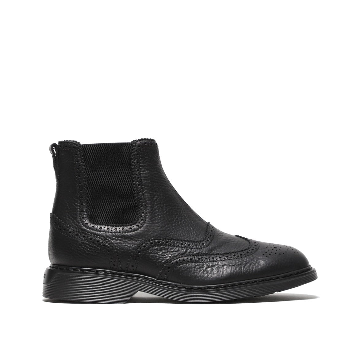 Hogan Hammered Black Leather Ankle Boots
