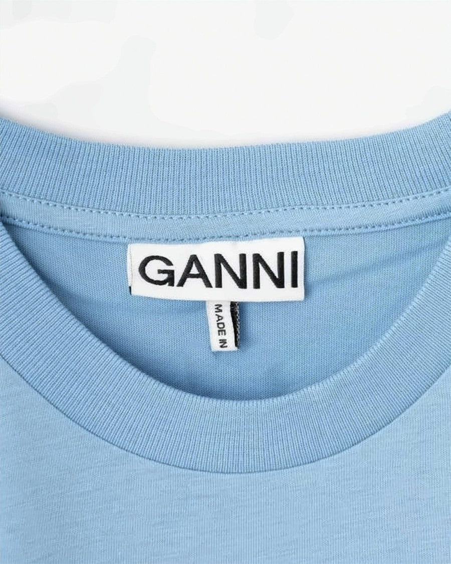 Ganni Light Blue Relaxed Organic Cotton T-Shirt