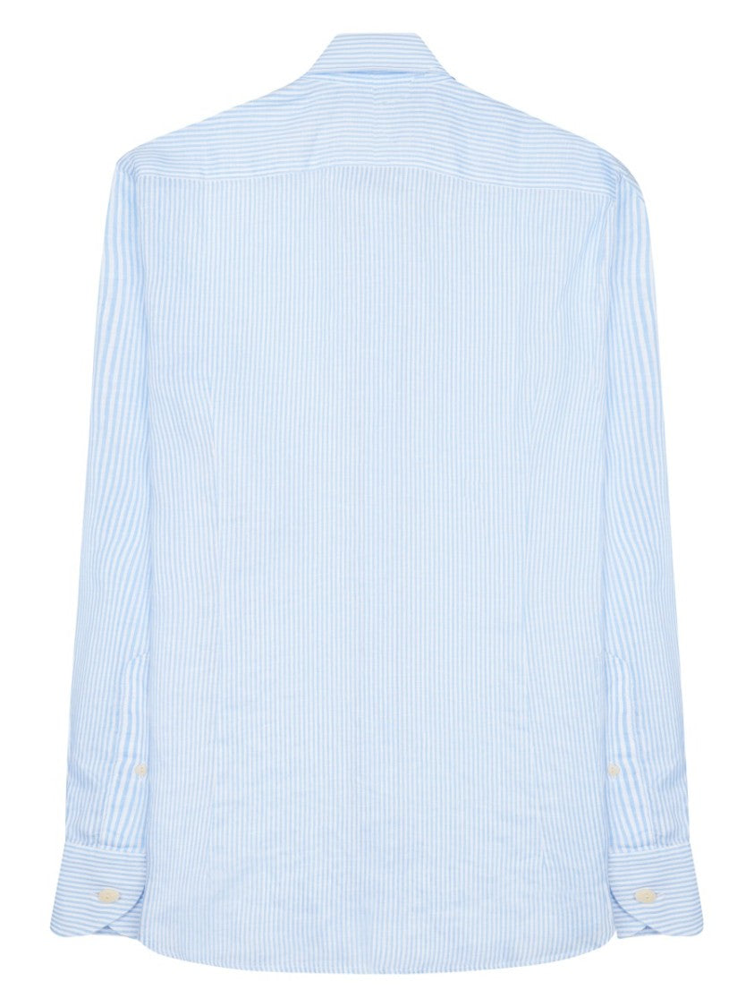 Mc2 Saint Barth Baby Blue Vertical Striped Lightweight Linen Shirt
