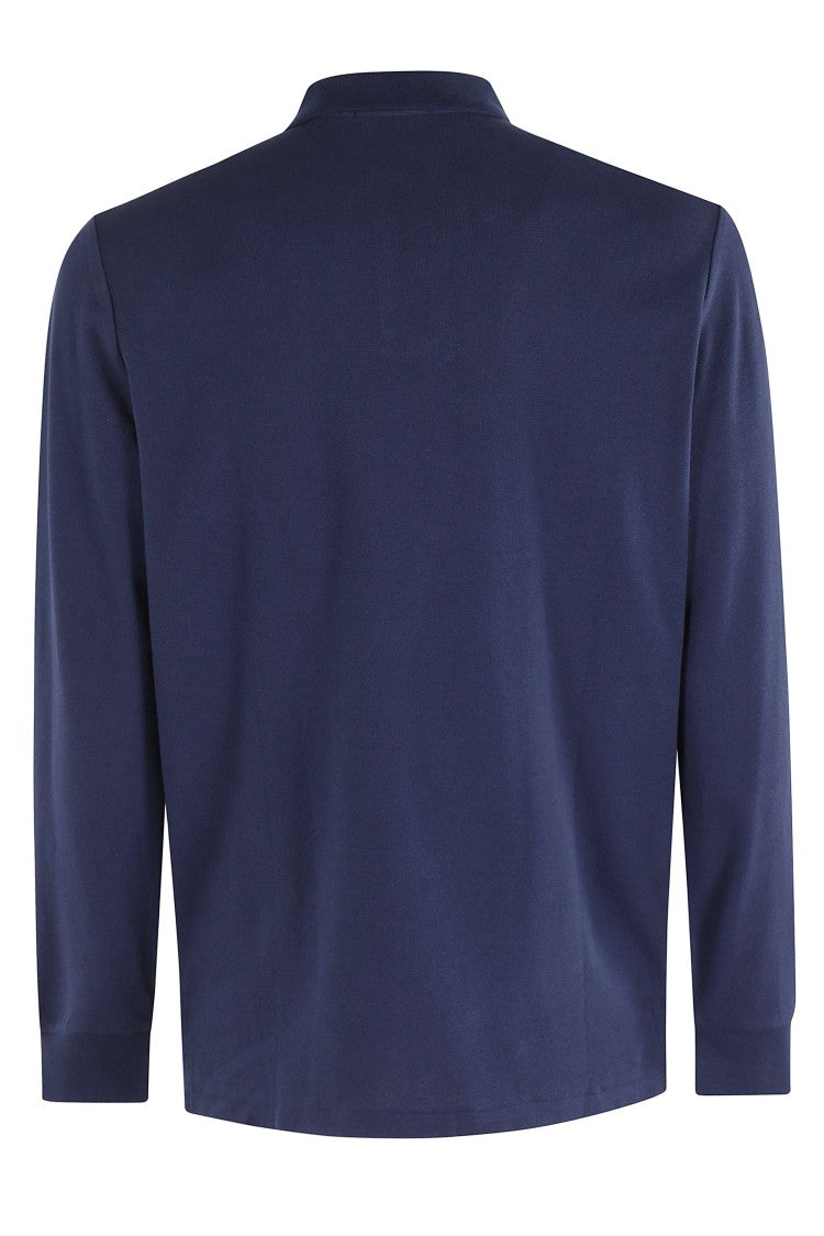 Polo Ralph Lauren Navy Striped Mesh Cotton Long-Sleeve Polo Shirt