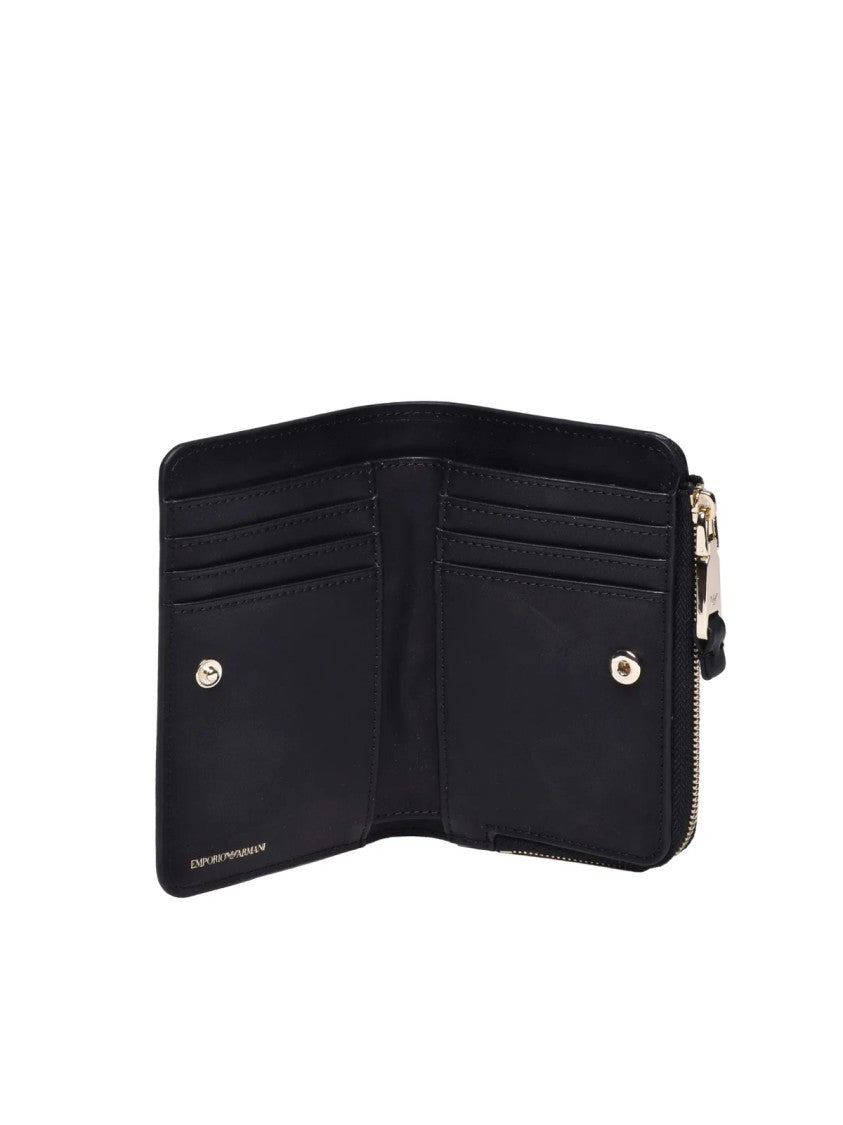 Emporio Armani Black Beige Patterned Polyester Zip Wallet