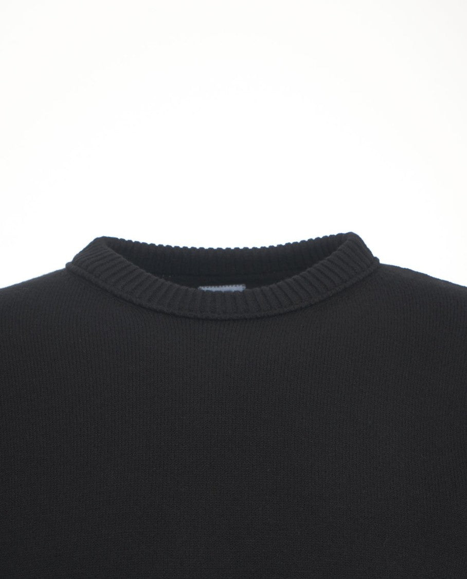 C.P. Company Black Knit Sweater With Distinctive Logo Patch And Crew Neck