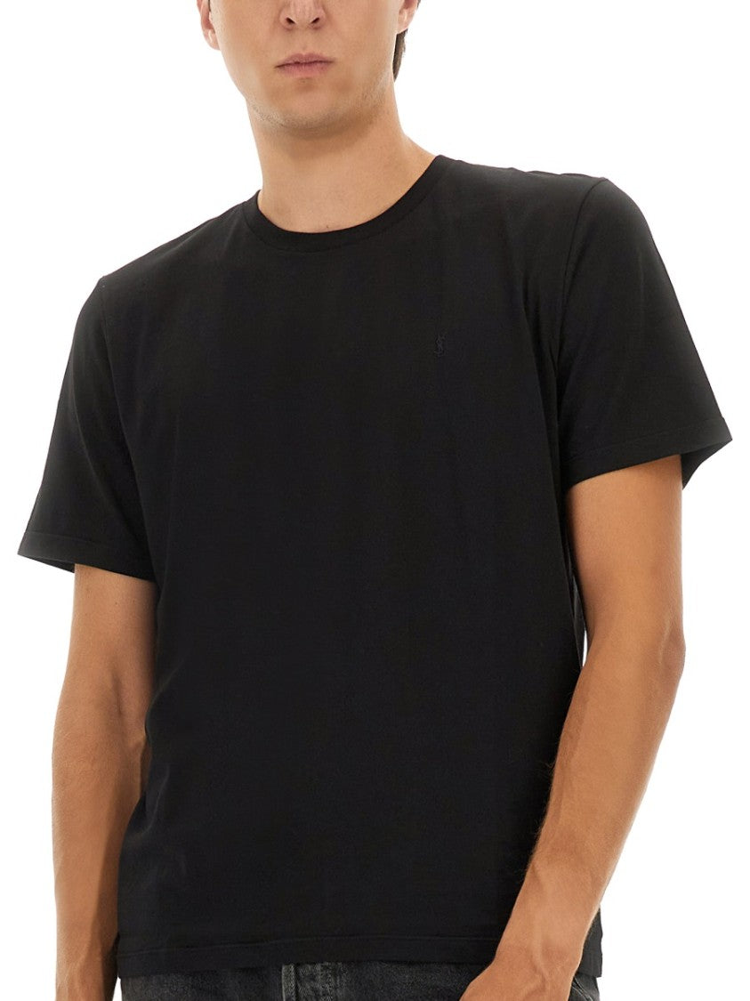 Saint Laurent Relaxed Fit Black Crew Neck Cassandre T-Shirt