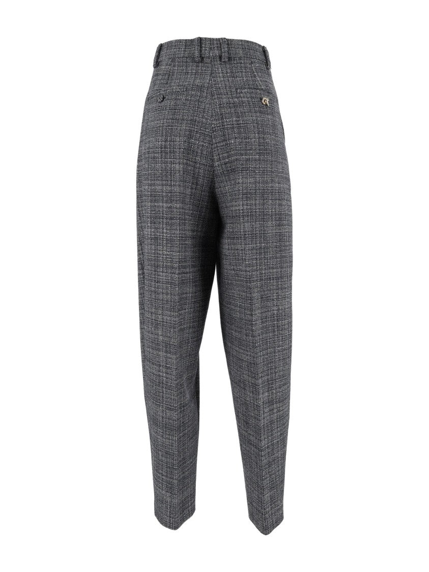 Fabiana Filippi Night Blue Checkered Pleated Carrot-Fit Pants