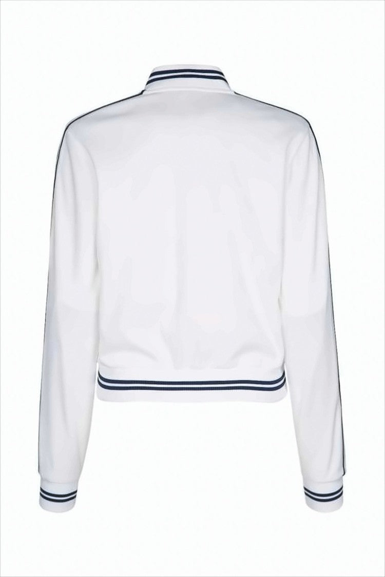 Celine Cropped Zip-Up Hoodie With Navy Striped Ribbed Trims