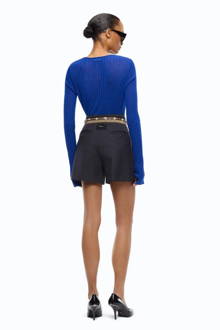 Pinko Navy Polyester-Wool Blend Pinstripe Shorts