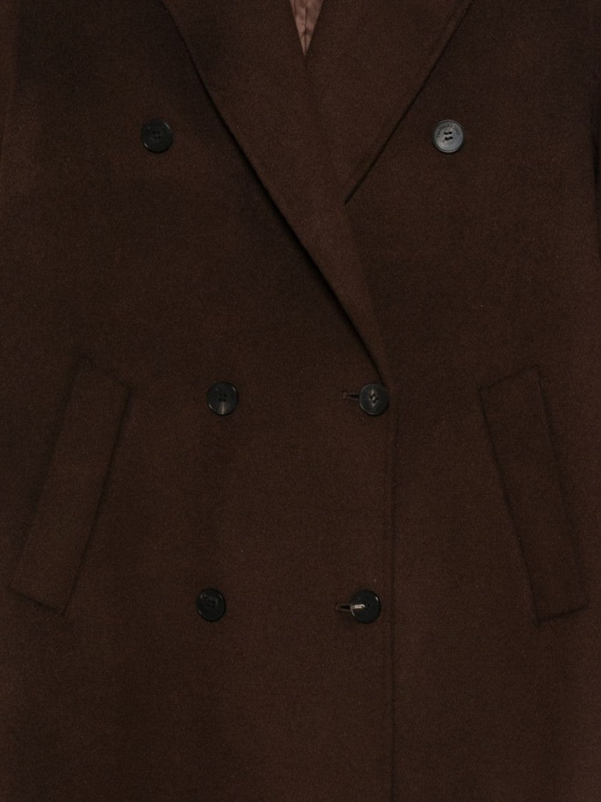The Frankie Shop Brown Double-Breasted Wide Lapel Wool-Blend Coat