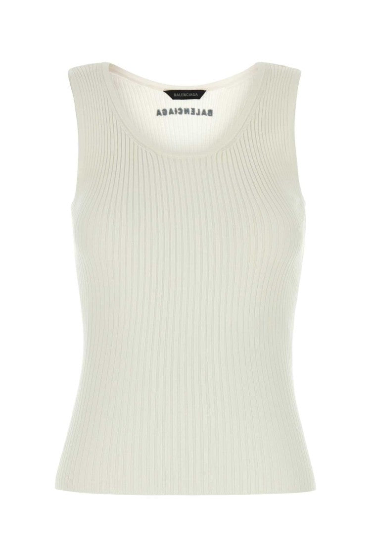 Balenciaga White Stretch Wool Blend Tank Top